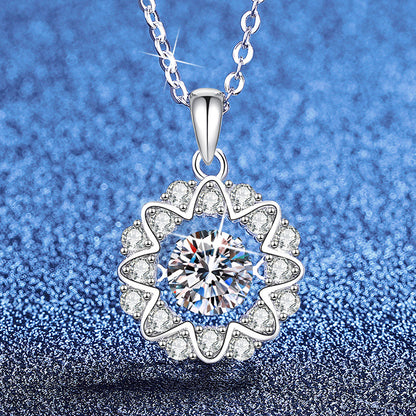 Necklace, Pendant Necklace, 925 Sterling Silver, Moissanite, None Identifiable, Moissanite Floral Halo Pendant Necklace