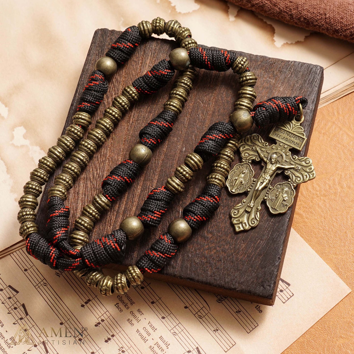 A Steady Rhythm of Prayer — Bronze Paracord Rosary with Smooth-Turning Beads