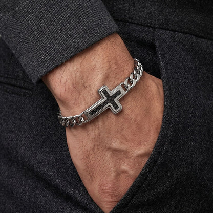 Clean-Lined Cross Bracelet with Curb Chain — Faith and Strength