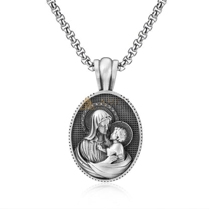 Virgin Mary & Child Oval Pendant Necklace Amen Artisan