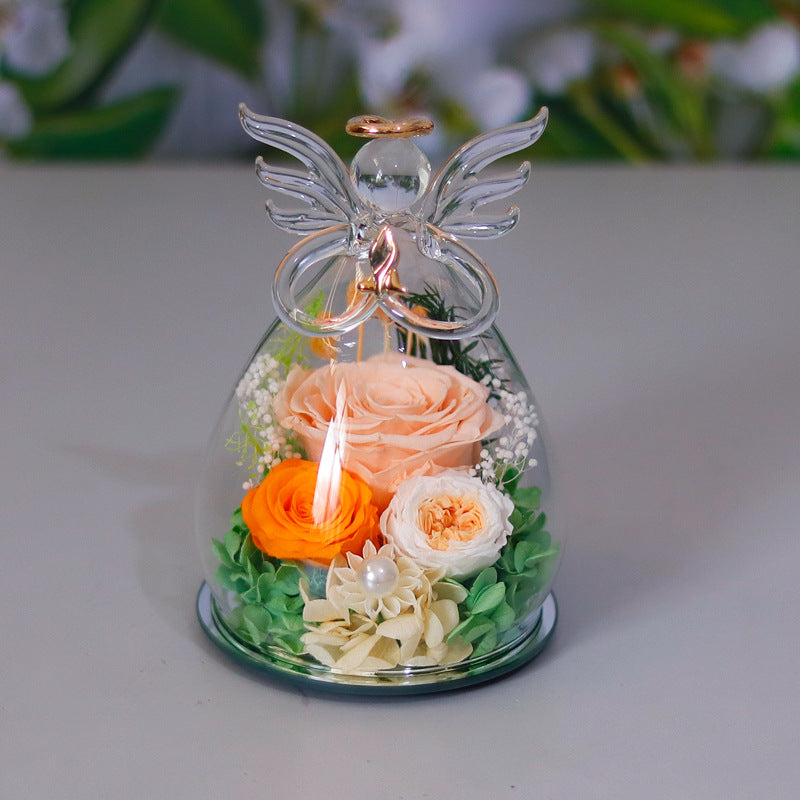 Little Angel Glass Dome with Preserved Rose Amen Artisan