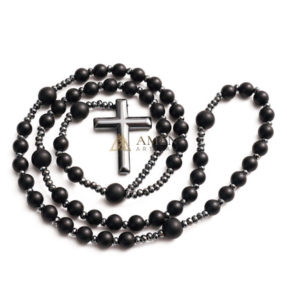 Black Onyx Cross Rosary Amen Artisan