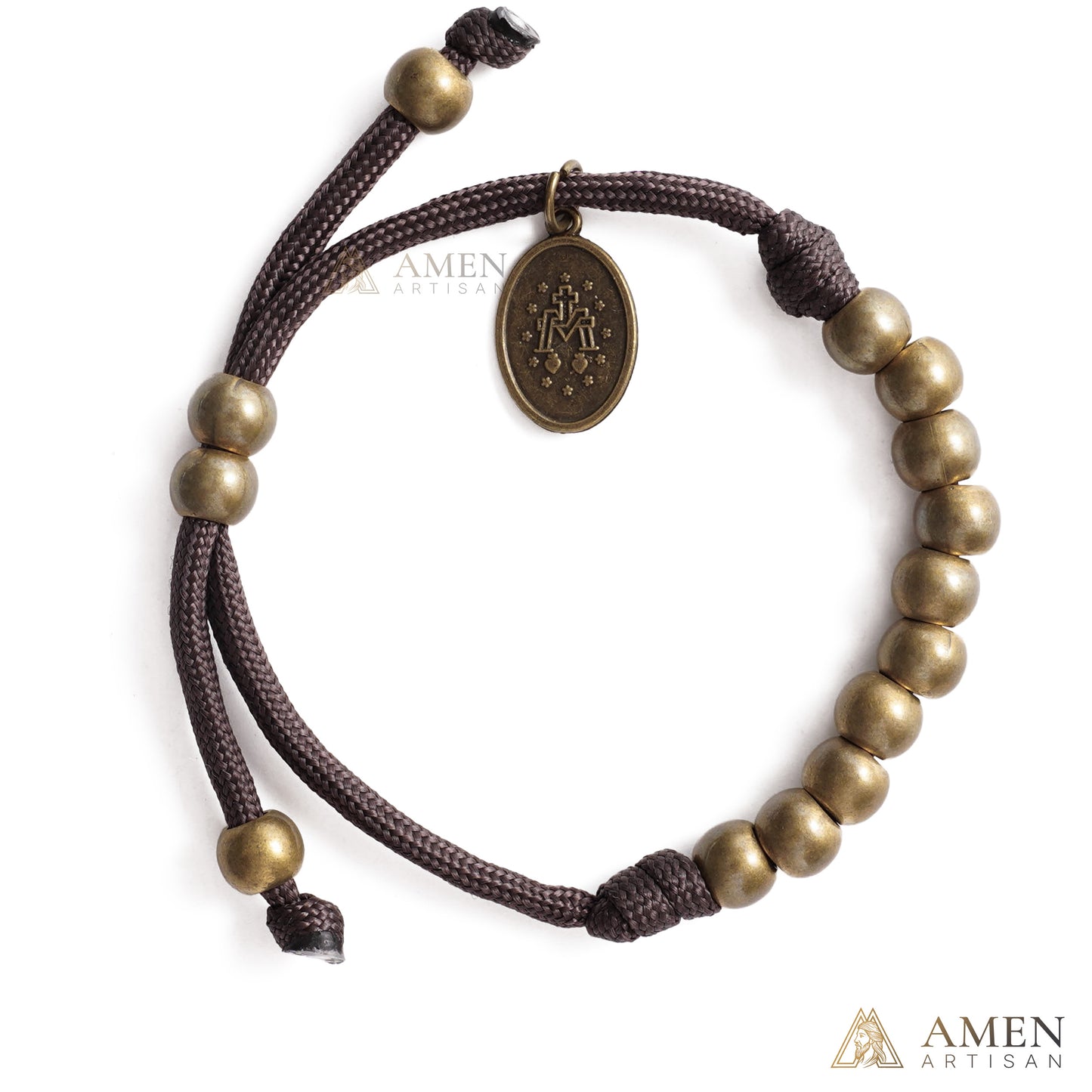 Brown Braided Prayer Bracelet with Antique Bronze Beads — Blessing