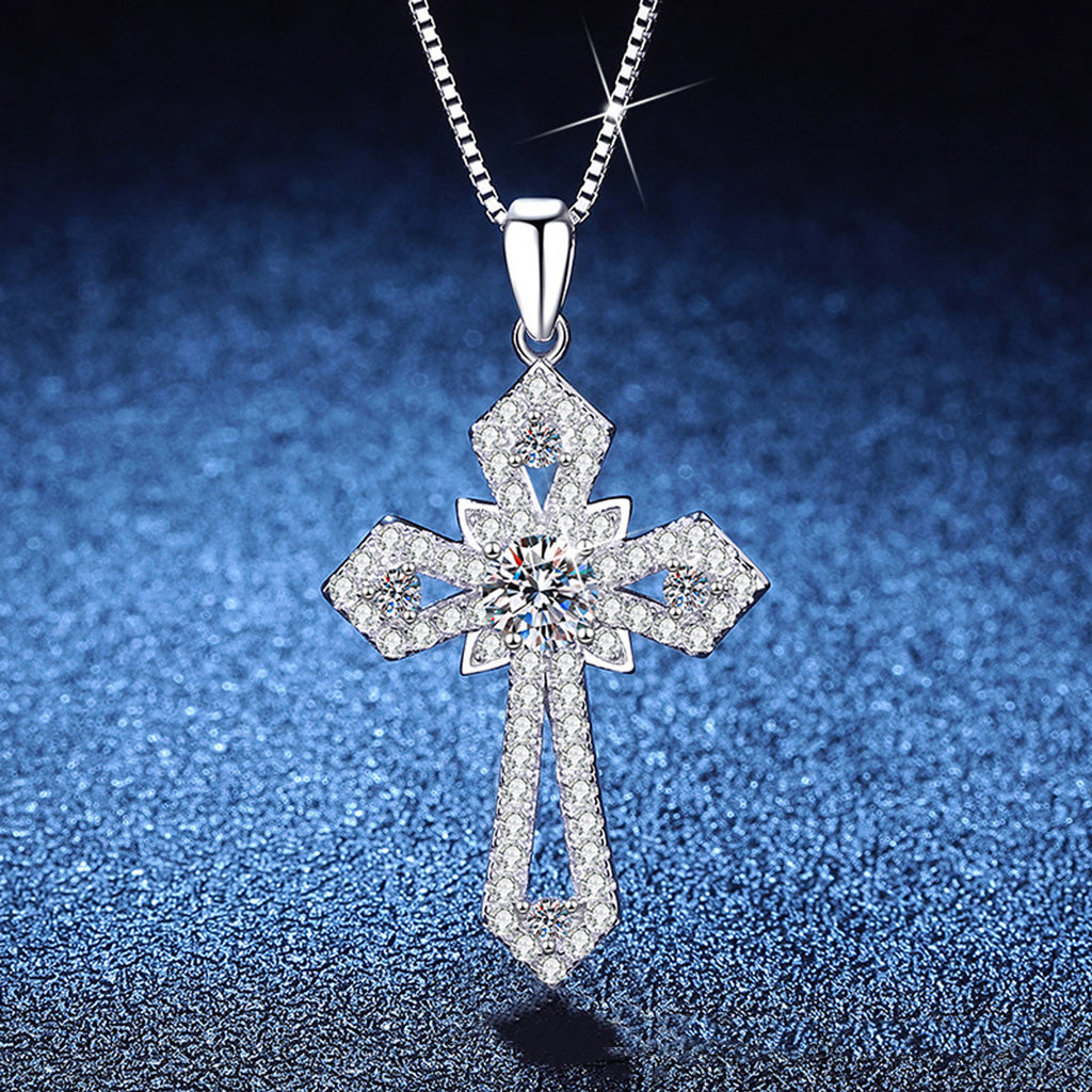 Moissanite Cross Pendant Necklace