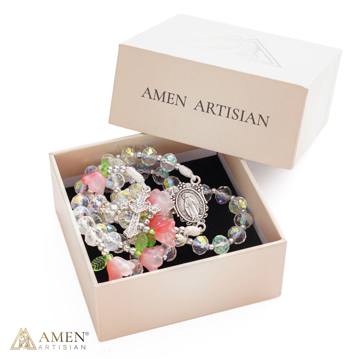 Pink Rose Miraculous Medal Rosary