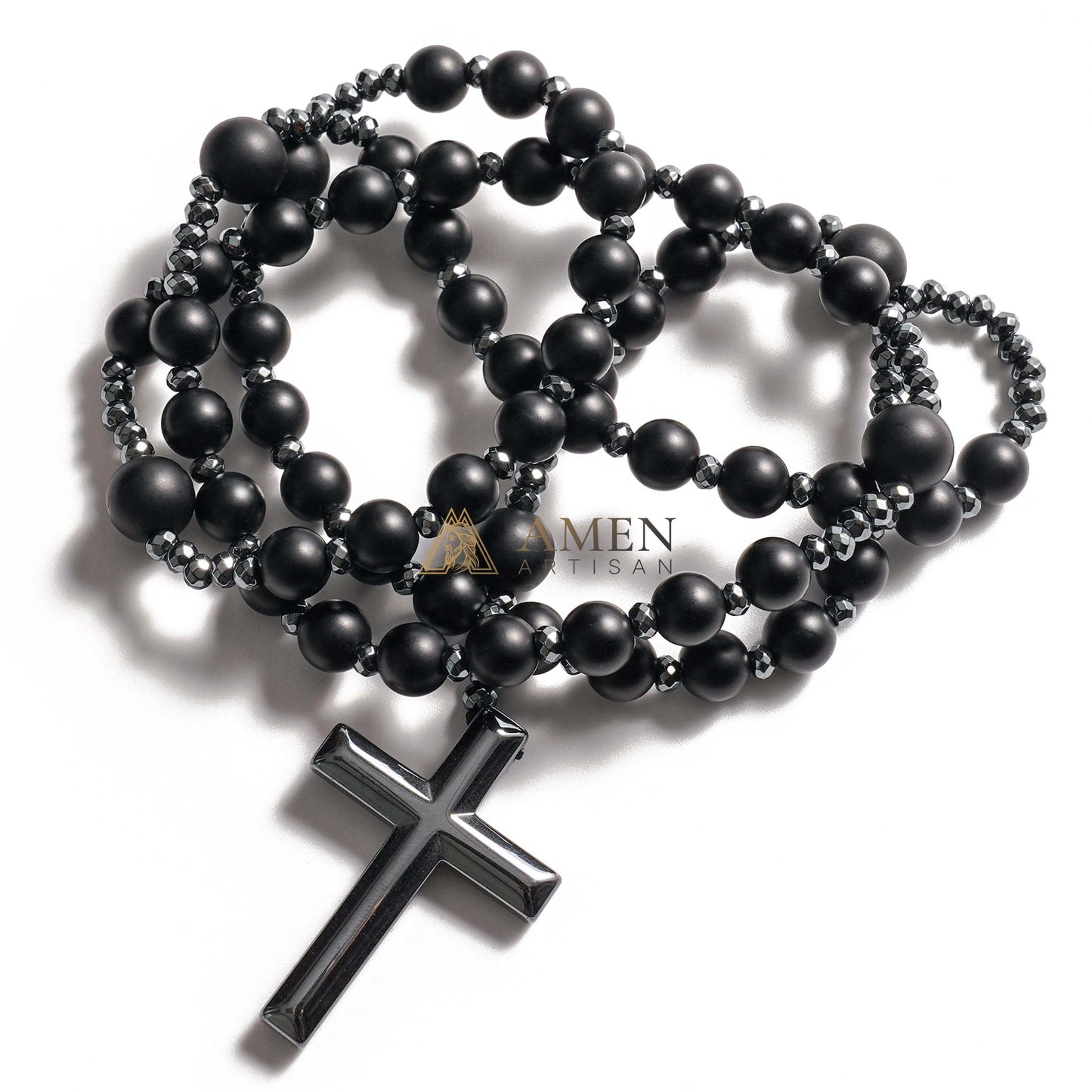 Black Onyx Cross Rosary Amen Artisan