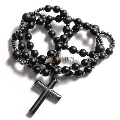 Black Onyx Cross Rosary Amen Artisan