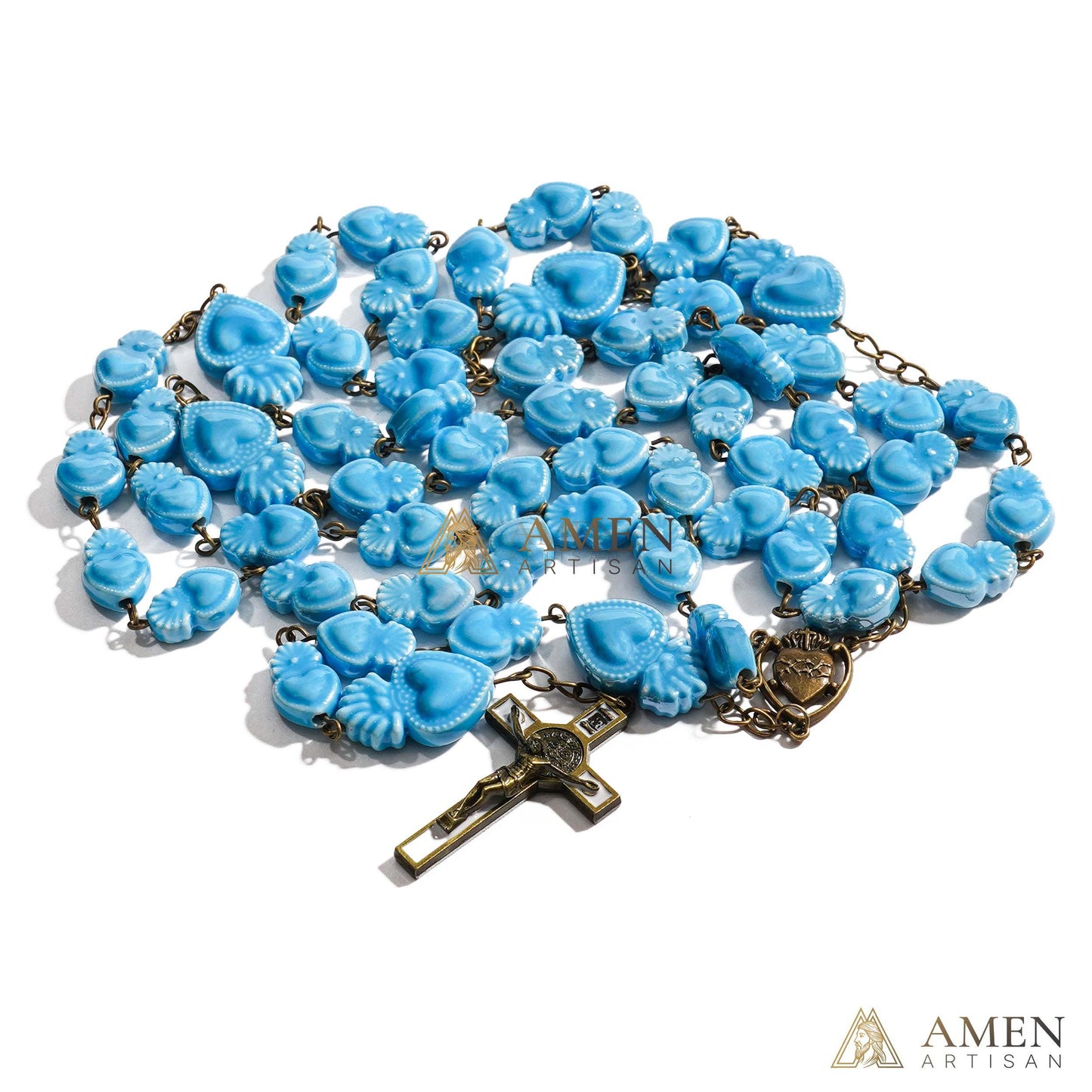 Ceramic Sacred Heart Beads Rosary - Vintage Bronze Style Rosary - Amen Artisan