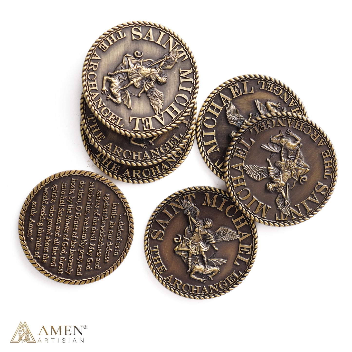 【DEAL TODAY】St. Michael the Archangel Challenge Coin with Prayer Text | Amen Artisan