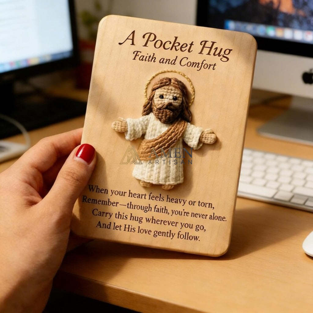 Crochet Pocket Hug Wooden Plaque Gift