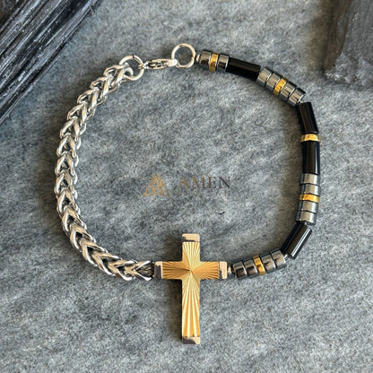 Natural Stone Bead & Stainless Steel Cross Bracelet  Amen Artisan