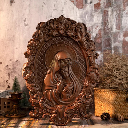The Virgin Mary Holding The Infant Jesus Wooden Sculpture