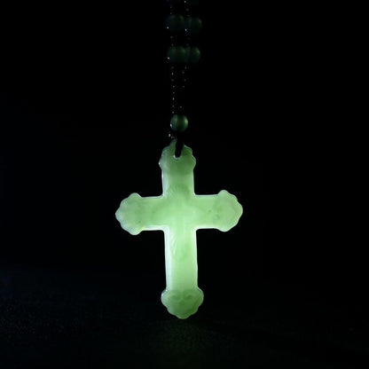 Green Glass Bead Cross Necklace — A Quiet Reminder of Faith