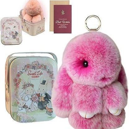 Plush Bunny Keychain Bag Charm – Soft Furry Rabbit Pendant