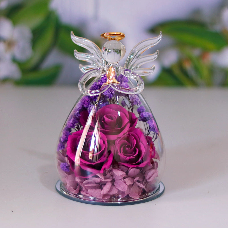 Little Angel Glass Dome with Preserved Rose Amen Artisan