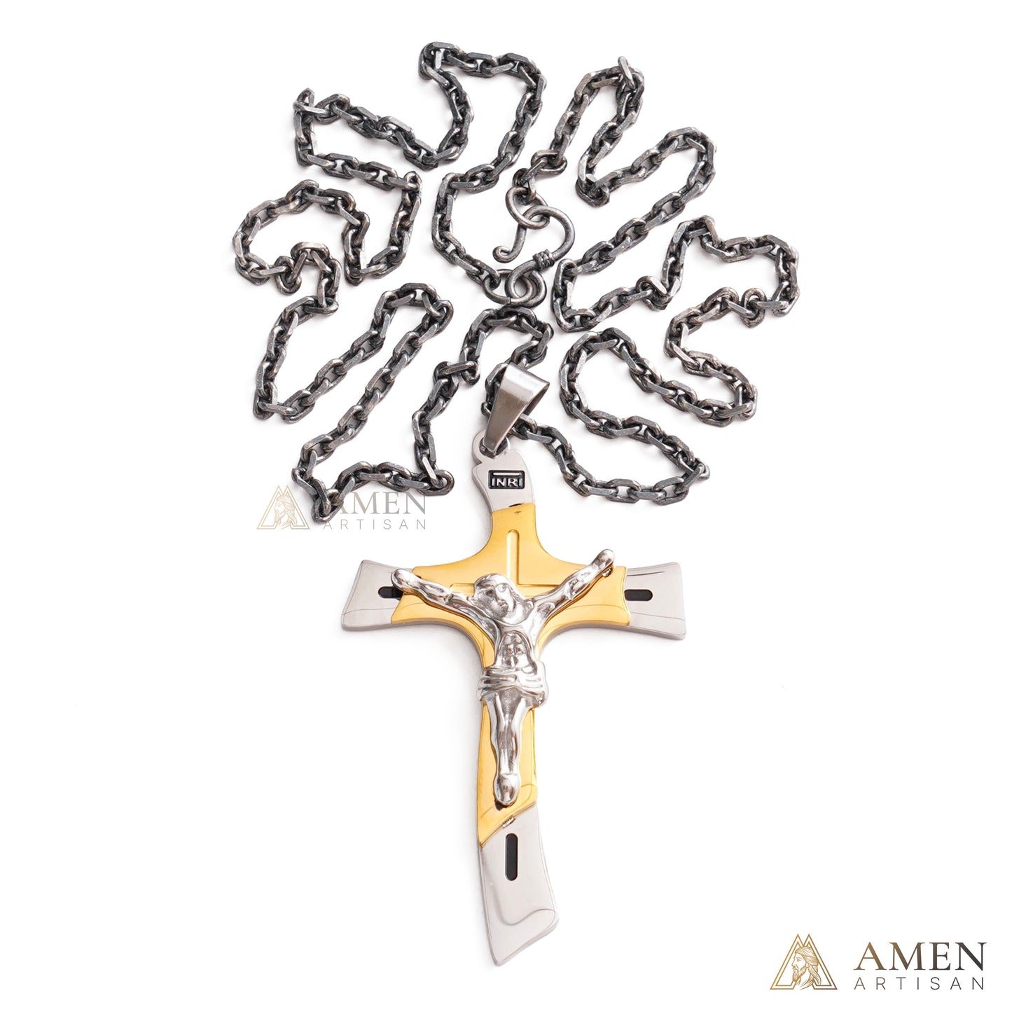 Two-Tone Jesus Crucifix Necklace - Faith & Redemption