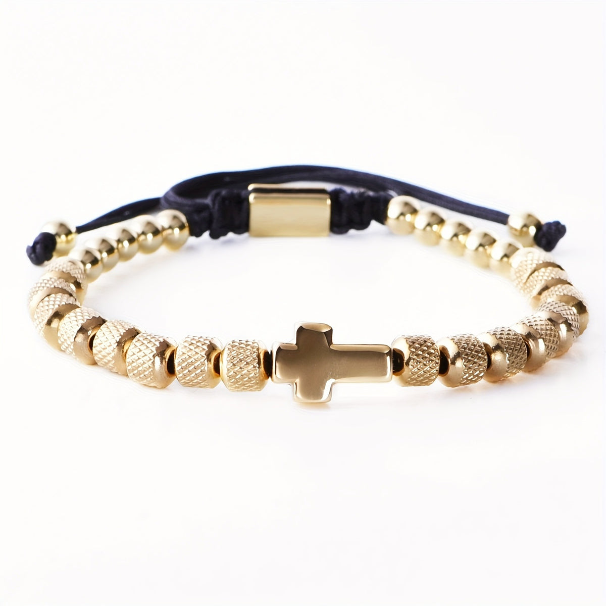Adjustable Cross Bead Bracelet with Woven Cord