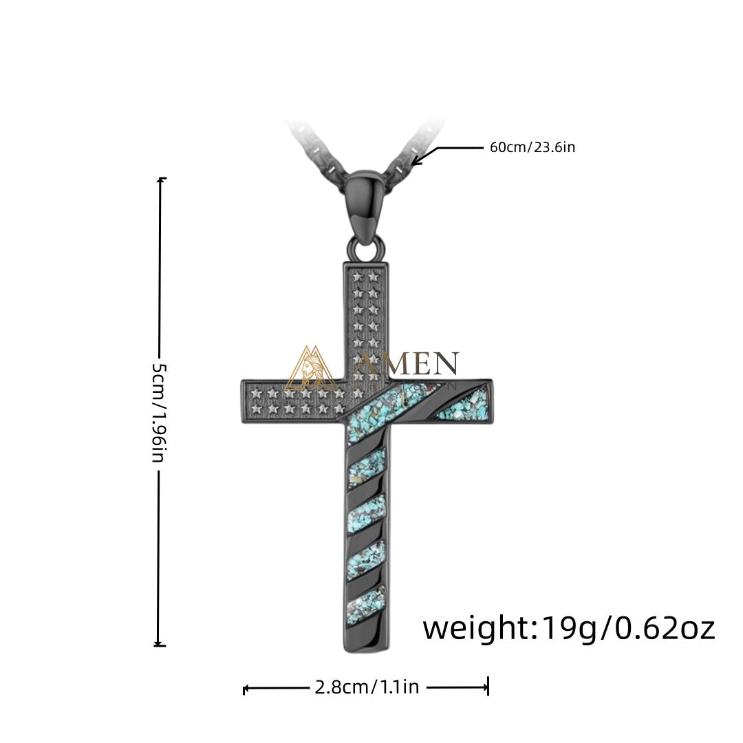 Star-Spangled Banner Turquoise Shard Cross Pendant Necklace Amen Artisan