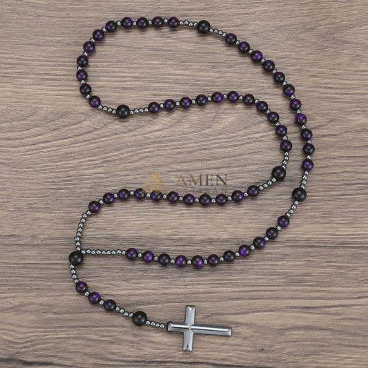 Purple Tiger Eye Cross Rosary Amen Artisan