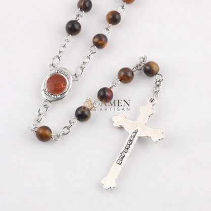 Tiger's Eye Saint Michael Crucifix Rosary  Amen Artisan