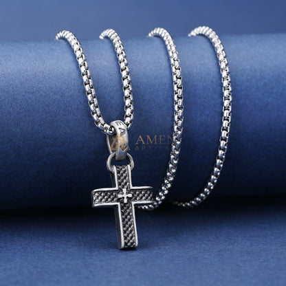 Double Layer Textured Cross Pendant Necklace Amen Artisan