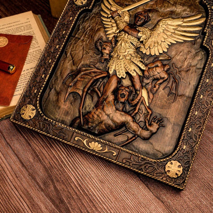 Archangel Michael Wood Carving Amen Artisan