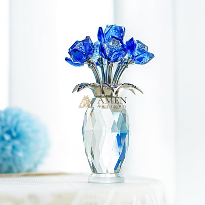 Crystal Blue Rose Statue Amen Artisan