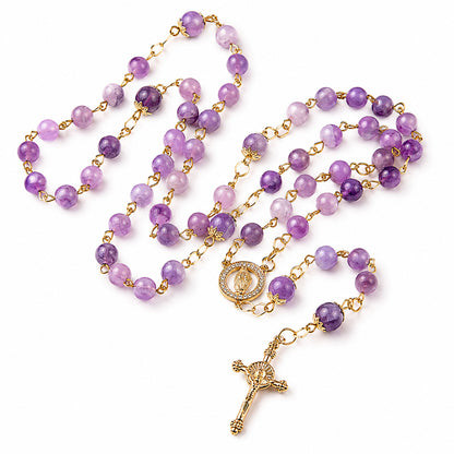 Purple Marbled Rosary with Gold-Tone Marian Medal
