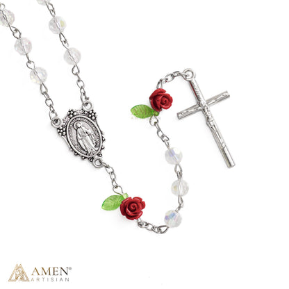 Pink Rose Miraculous Medal Rosary