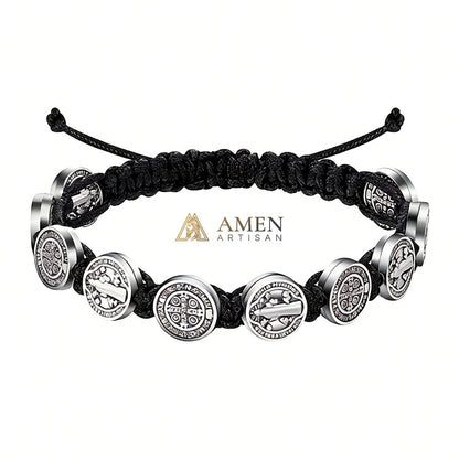 Saint Benedict Braided Cord Bracelet  Amen Artisan