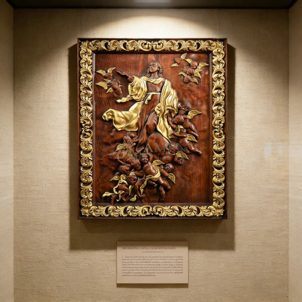Assumption of Mary Wood Carving Amen Artisan