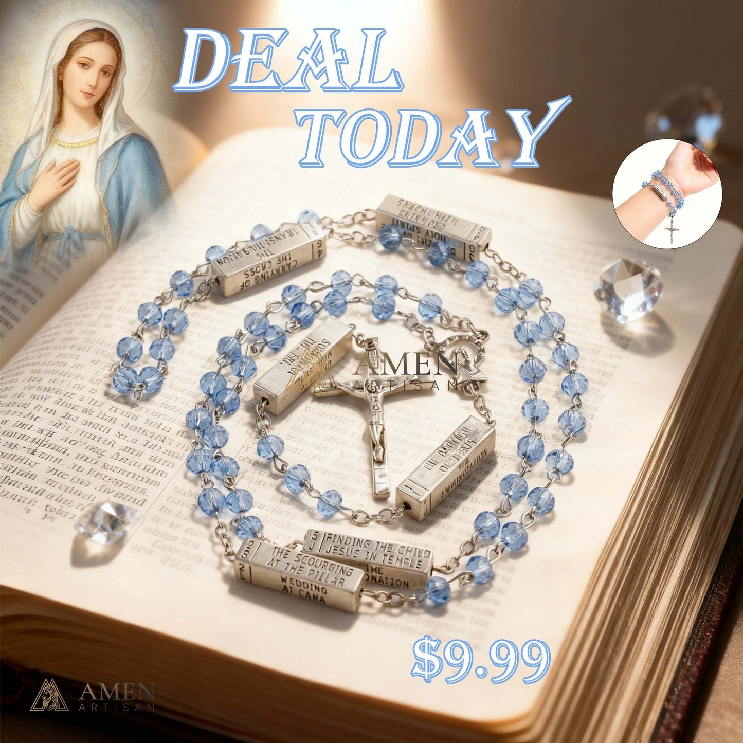 Barra misteriosa grabada del Rosario de los Misterios