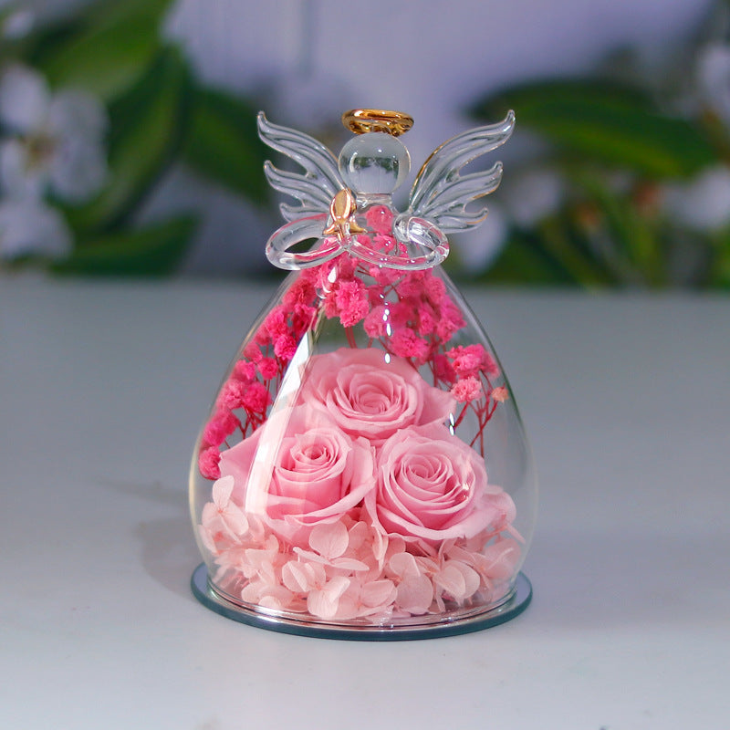 Little Angel Glass Dome with Preserved Rose Amen Artisan