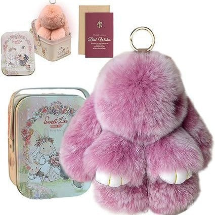 Plush Bunny Keychain Bag Charm – Soft Furry Rabbit Pendant