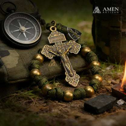 Military-Grade Paracord Pocket Rosary with Antique Bronze Beads Amen Artisan