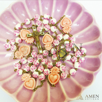 Sakura Pink Beads Sacred Heart Rosary