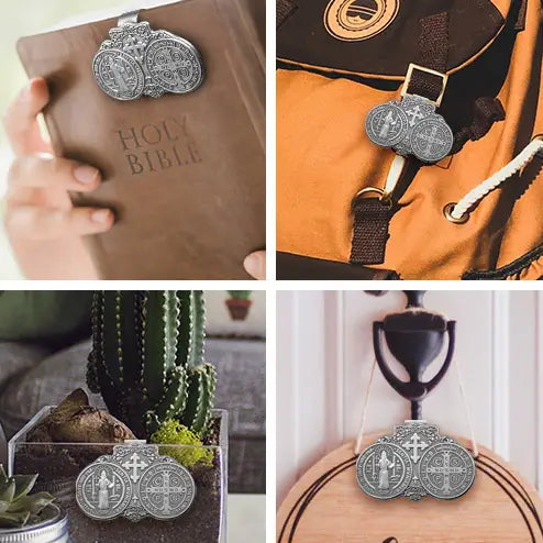 Acessórios para viseira de sol de carro Amém Artisan Medalha de São Bento Abençoe a segurança ao dirigir
