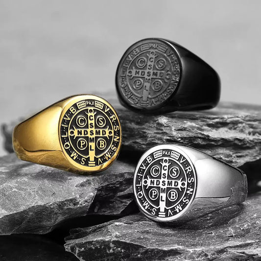 Amen Artisan Saint Benedict Cross & Inscriptions Ring