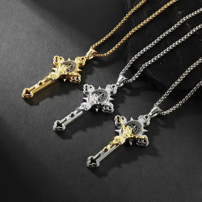 Amen Artisan Saint Benedict Cross & Inscriptions Crucifix Necklace