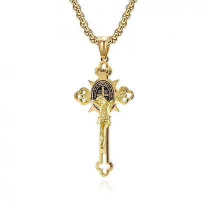 Amen Artisan Saint Benedict Cross & Inscriptions Crucifix Necklace
